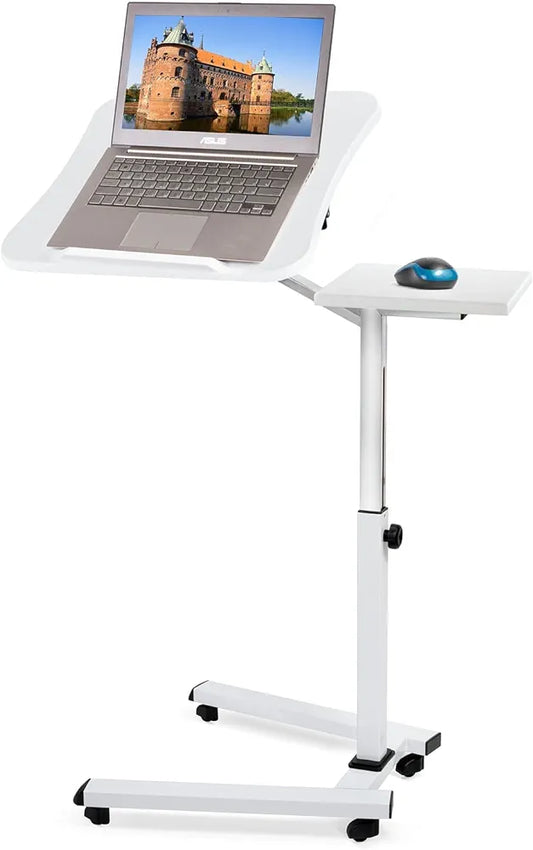 Tatkraft Like Portable Laptop Desk with Mouse Pad, Rolling Computer Stand with Adjustable Height, Sturdy and Ergonomic, White