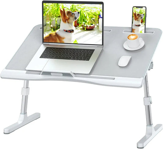 Foldable Laptop Bed Tray Desk, Adjustable Laptop Bed Table with Heights and Angles, Upgraded-Sturdy Laptop Lap Desk for Bed/Sofa/Couch/Floor, Lap Tablet Desk (NO Drawer, Grey)