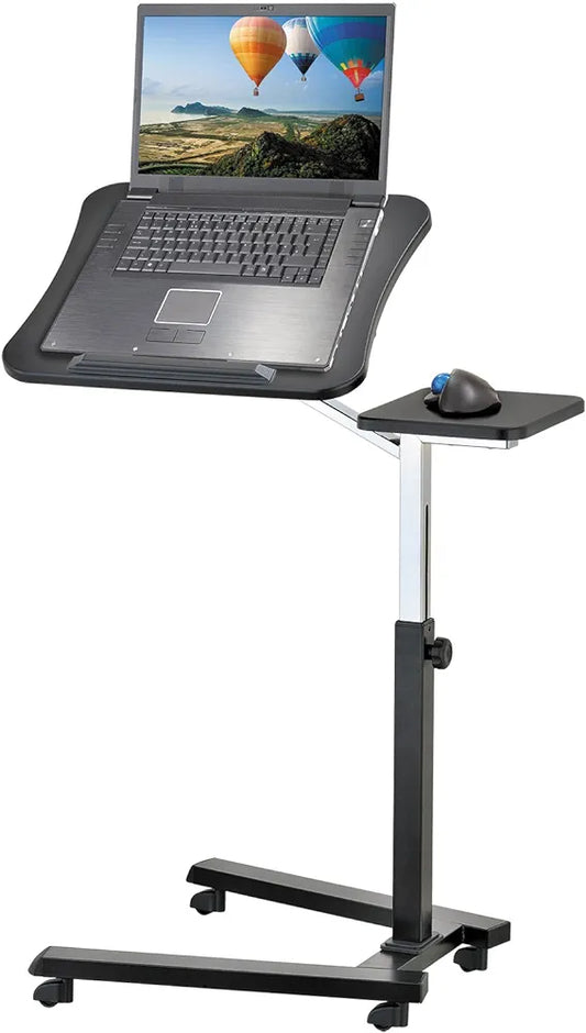 Tatkraft Joy Portable Laptop Desk with Mouse Pad, Rolling Computer Stand with Adjustable Height, Sturdy and Ergonomic, Black